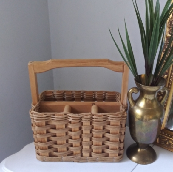 boho wicker rattan picnic basket utensils office - Picture 5 of 9